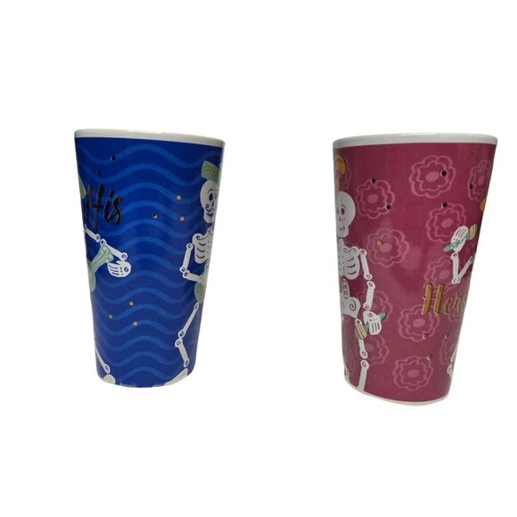 His &‎ Hers Skeleton Coffee Mugs Ceramic 16 oz Dia de Los Muertos Design - Picture 3 of 9